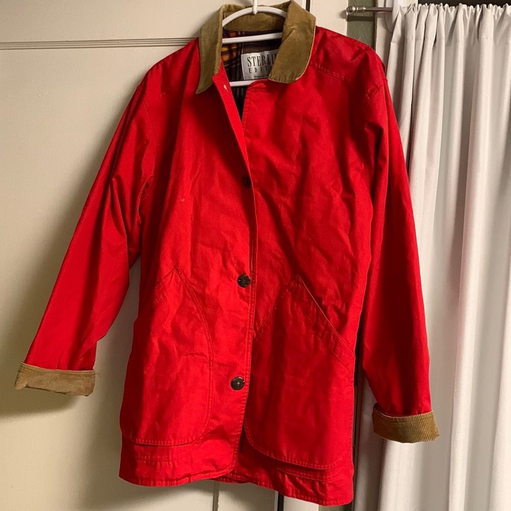 Corduroy collar red chore coat